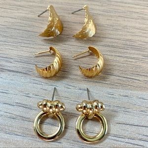 Set of 3 Vintage Gold Earrings
